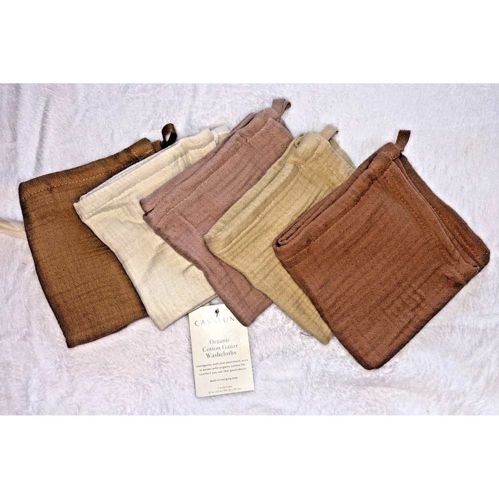 Casaluna™ 5pk Organic Gauze Washcloth Set in Warm Colors - Loop to Hang